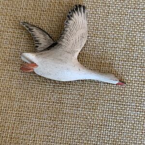 Hand carved and signed one of a kind goose in flight brooch 1945